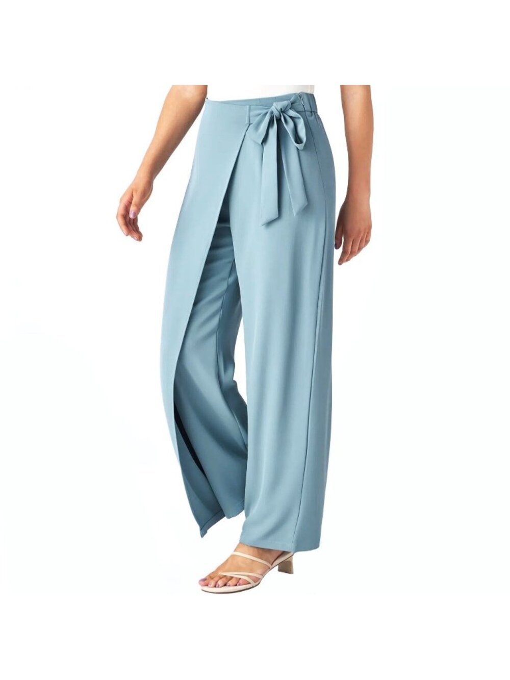Halara High Waisted Tie Side Wide Leg Work Pants Forget Me Not Blue Size Small